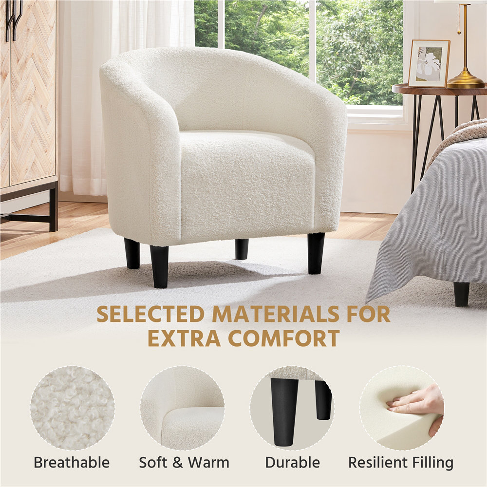 27”Wide Upholstered Solid Wood Barrel Accent Club Chair